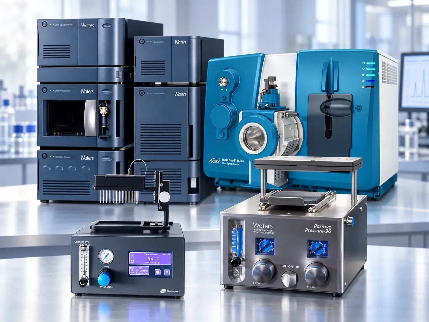 Scientist operating analytical laboratory equipment