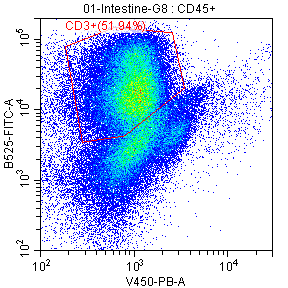 Flow-cytometry panel 4 for mouse intestinal cells: CD3⁺ · 51.94%